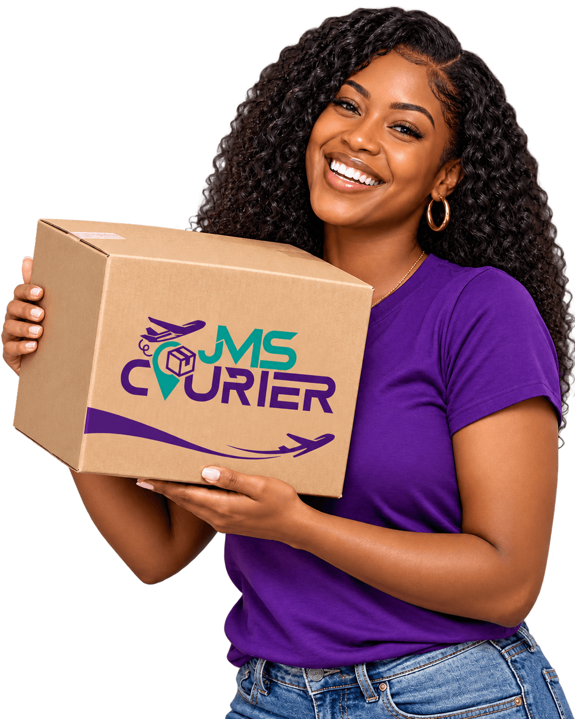 Customer holding a JMS Courier package